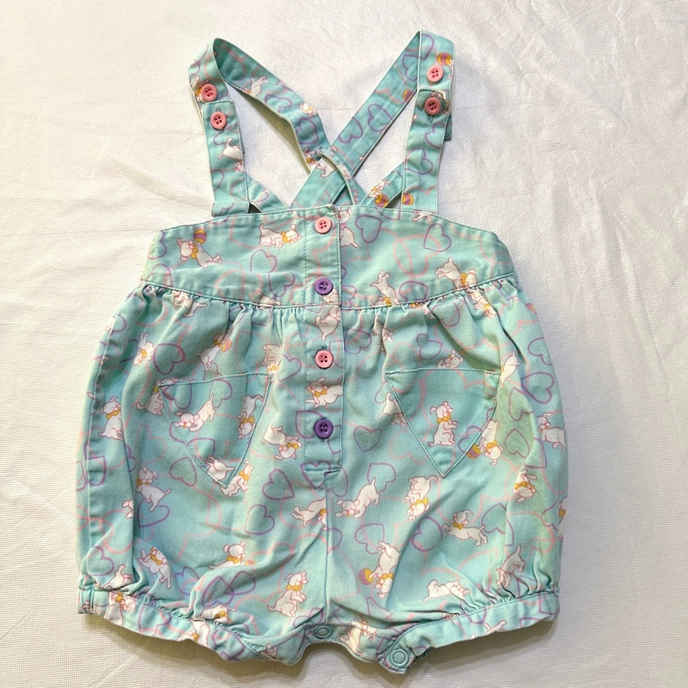 Vintage 1989 Baby Girl Romper‎ 18M Baby Blue Puppy Heart Pastel Kidcore Bubble
